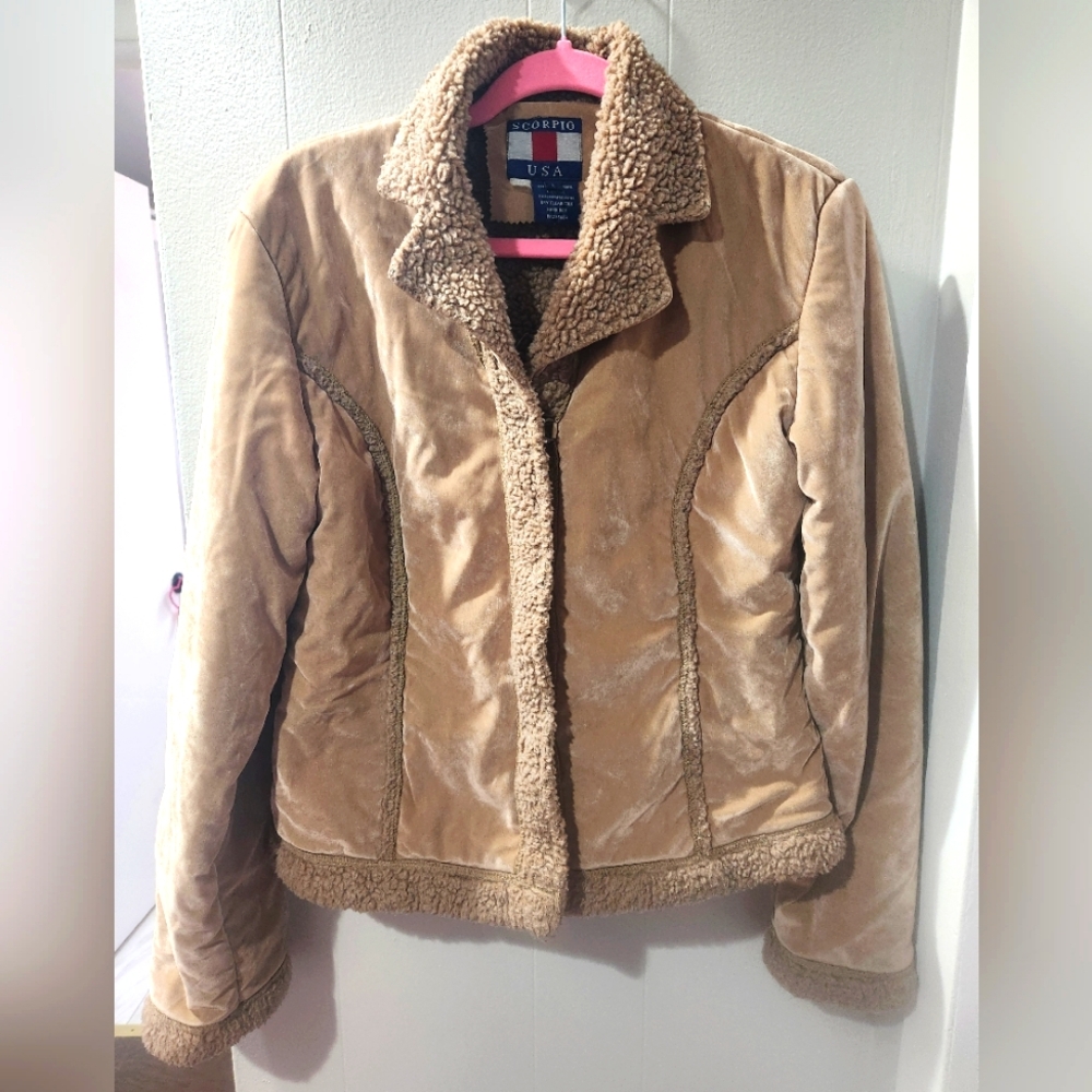 Vintage Crushed Velvet with Fur Detailing Jacket L